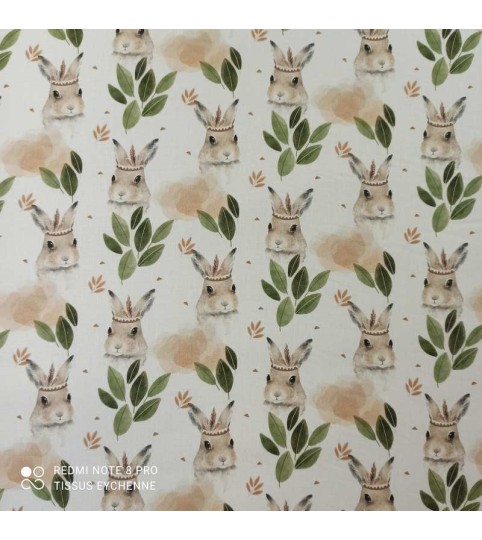 Tissu popeline impression numérique lapin indien Panpa Oekotex