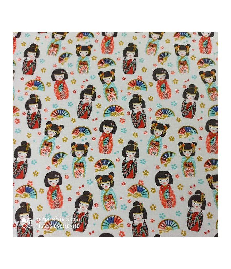 Tissu coton poupée Kokeshi