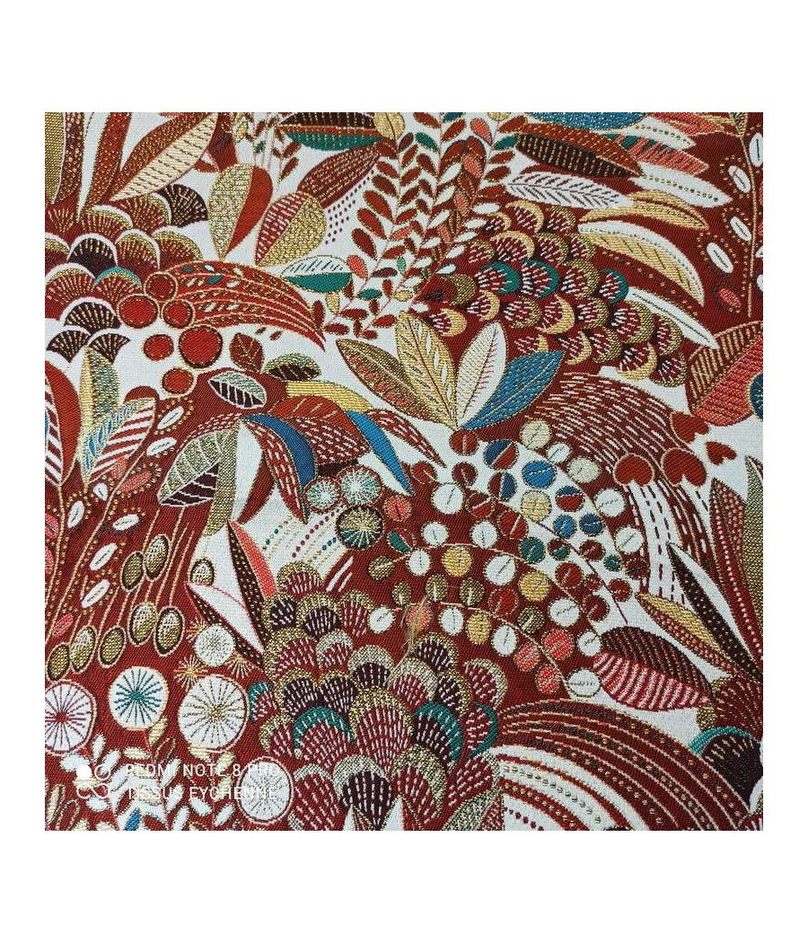 Tissu jacquard Ameublement - Feuillage Cléopatre - terracotta et doré