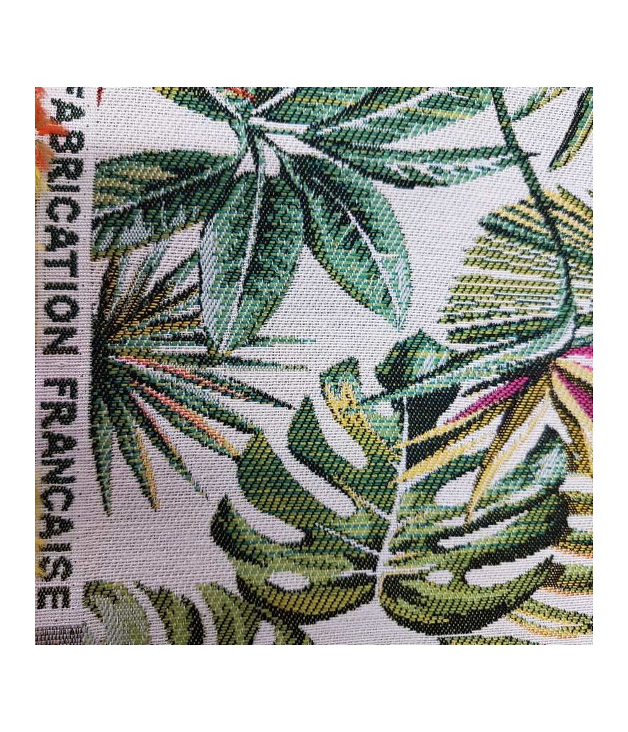 Tissu jacquard ameublement - Bahia Feuilles Exotiques vertes