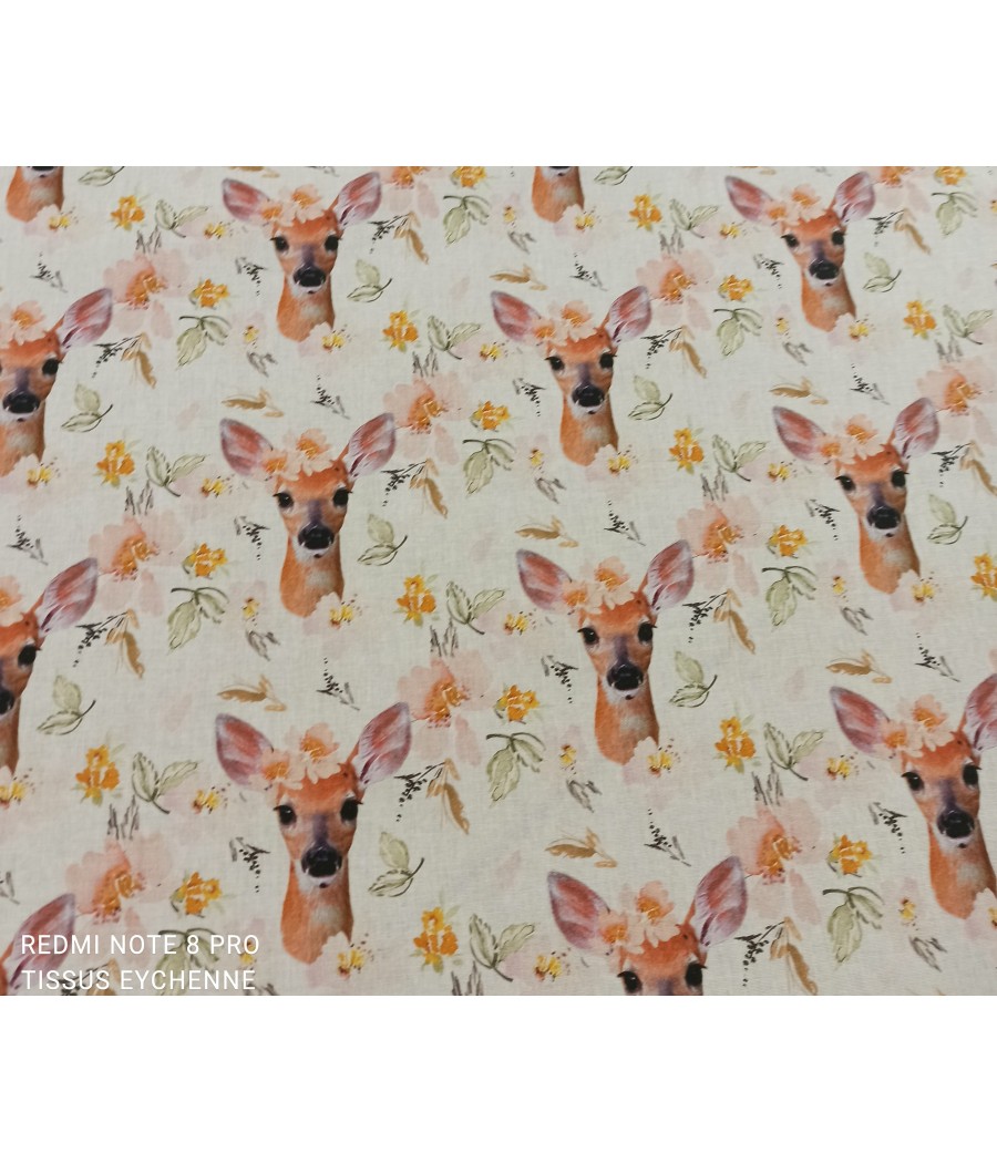 Tissu popeline - impression numérique - bambi fleur