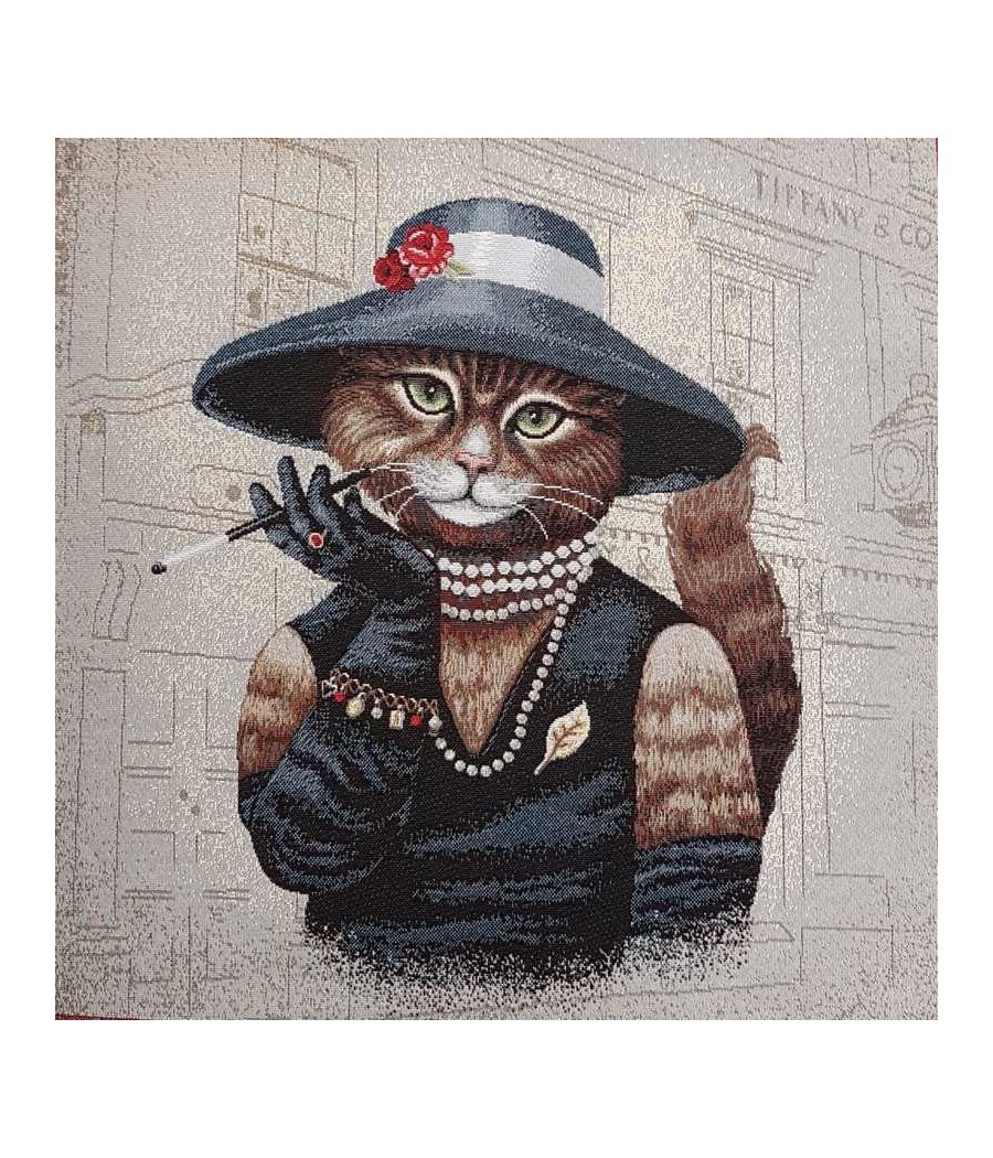 Carré jacquard - 47x47cm - Madame Chat - finition point bourdon